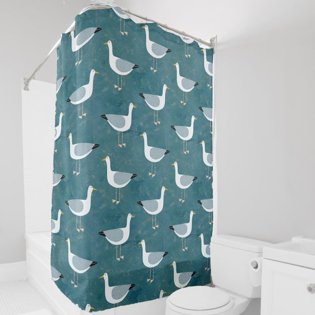Cortina De Ducha Gaviotas náuticas (Seagull nautical teal green shower curtain)