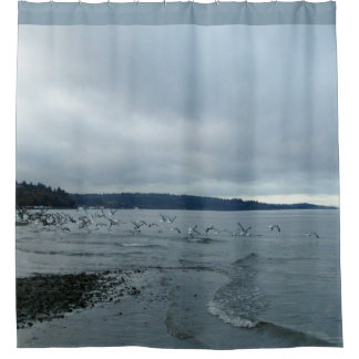 Cortina De Ducha Gaviotas sobre la playa de Puget Sound
