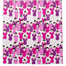 Cortina De Ducha Geisha Púrpura Rosa Patterada