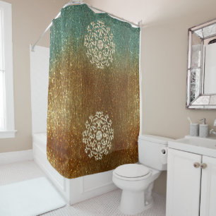 Cortina De Ducha Gemas de oro en verde oro Shimmery