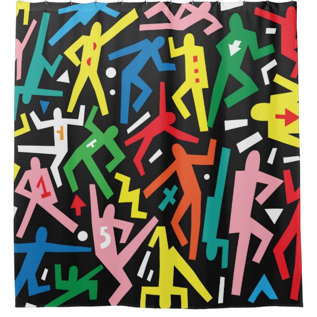 Cortina De Ducha Gente bailando, patrón de doodle set. (Anverso)