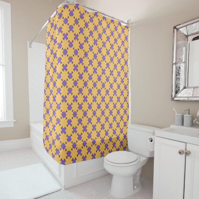 Cortina De Ducha Geo morado y amarillo (In situ)