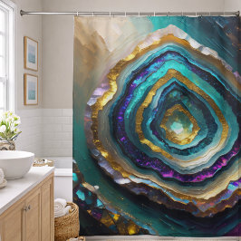 Cortina De Ducha Geoda de Azul Turquesa y Púrpura Dorado