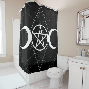 Cortina De Ducha Geometría de Triple Luna Pentagrama Brujería Negro
