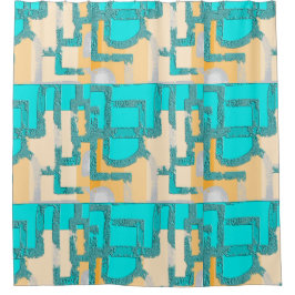 Cortina De Ducha  Geometric Color‑Blocked Motif Modern