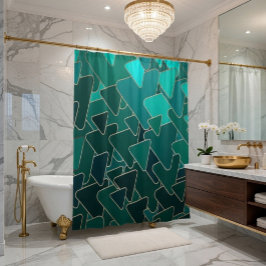 Cortina de ducha geométrica Verde azulada y dorada