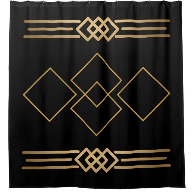Cortina De Ducha Geométrico de negro y oro (Anverso)