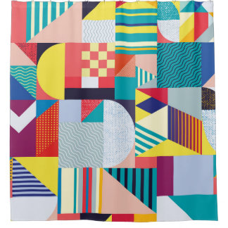 Cortina De Ducha Geométrico Decorativo: Patrón Resumen Vintage.