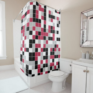 Cortina De Ducha Geométrico moderno de gris negro magenta