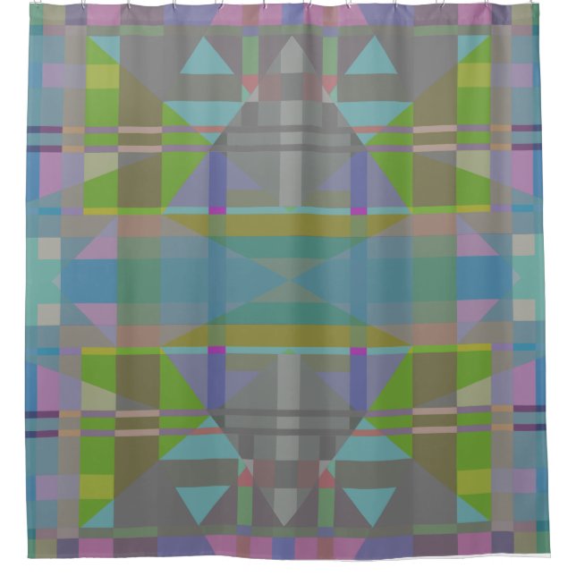 Cortina De Ducha Geométrico verde azul púrpura (Anverso)