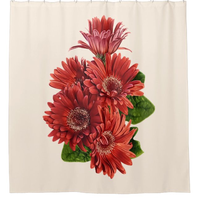 Cortina De Ducha Gerbera de Margaritas Rojas (Anverso)