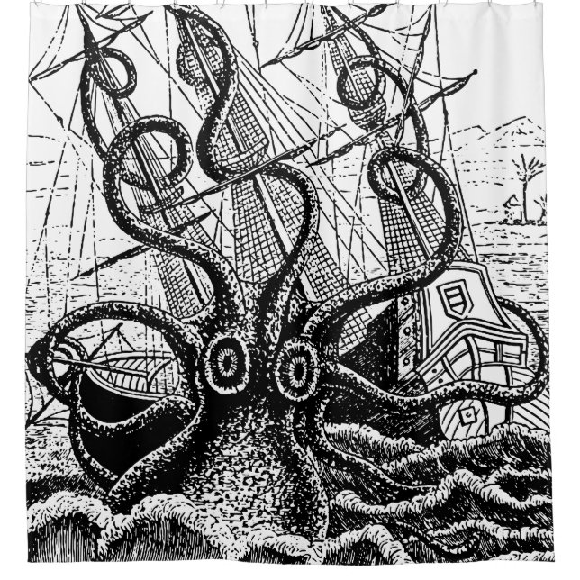 Cortina de ducha gigante del pulpo del ataque de (Anverso)