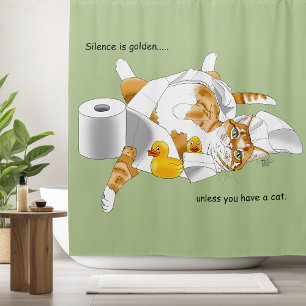 Cortina De Ducha Ginger Naranja Cat Funny Toilet Paper