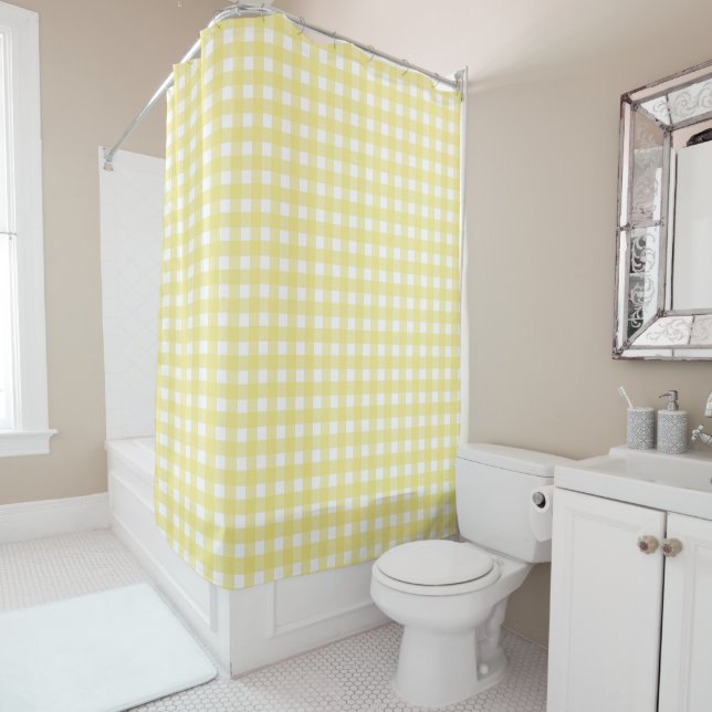 Cortina De Ducha Gingham amarillo pálido y blanco (In situ)