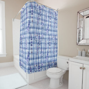Cortina De Ducha Gingham Blue Plaid Lavender