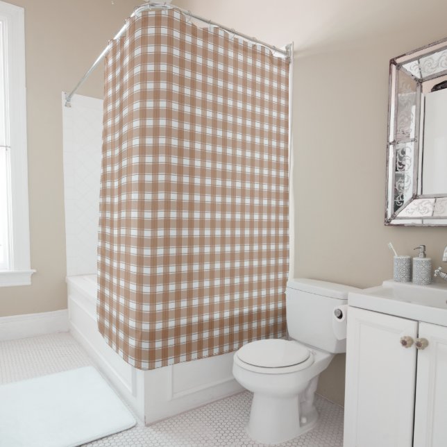 Cortina De Ducha Gingham Earthy Brown (In situ)