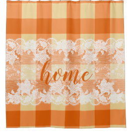 Cortina De Ducha Gingham naranja patrón de escritura de inicio de e