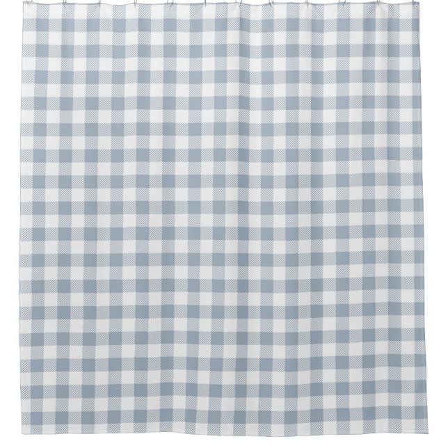 Cortina De Ducha Gingham Pattern Coastal Checkered White Muted Blue (Anverso)