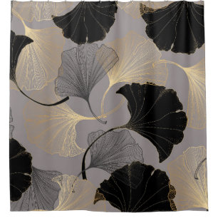 Cortina De Ducha Ginkgo de oro elegante, fondo vintage.