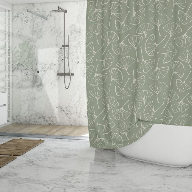 Cortina De Ducha Ginkgo Leaves Japandi Neutral Botanical Sage Green (Subido por el creador)