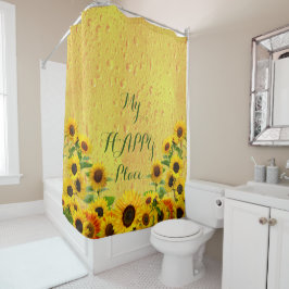 Cortina De Ducha Girasol Amarillo con gotas de agua Mi lugar feliz 