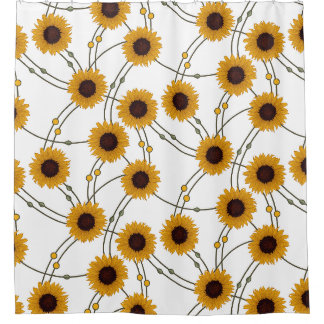 Cortina De Ducha Girasoles amarillos florales retro al azar Art Nou
