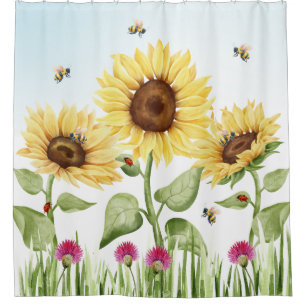 Cortina De Ducha Girasoles y Abejas