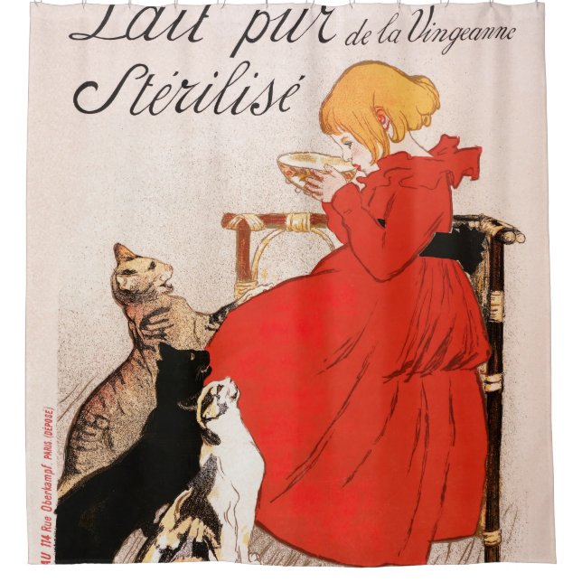 Cortina De Ducha Girl in Red Dress Drinking Milk Steinlen Poster (Anverso)