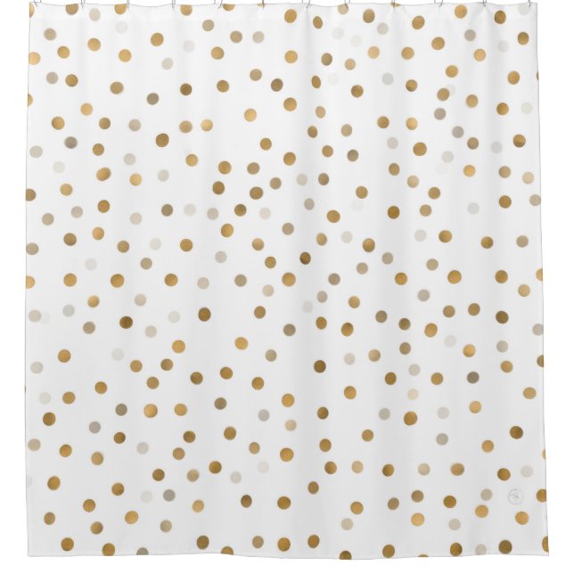 Cortina De Ducha Girly Gold Dots Confetti White Design (Anverso)