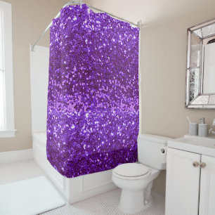Cortina De Ducha Girly Purple Purpurina Bling Glam Modern 
