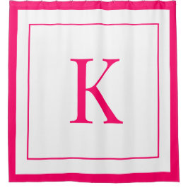 Cortina De Ducha Girly White & Fuchsia Initial Monogram