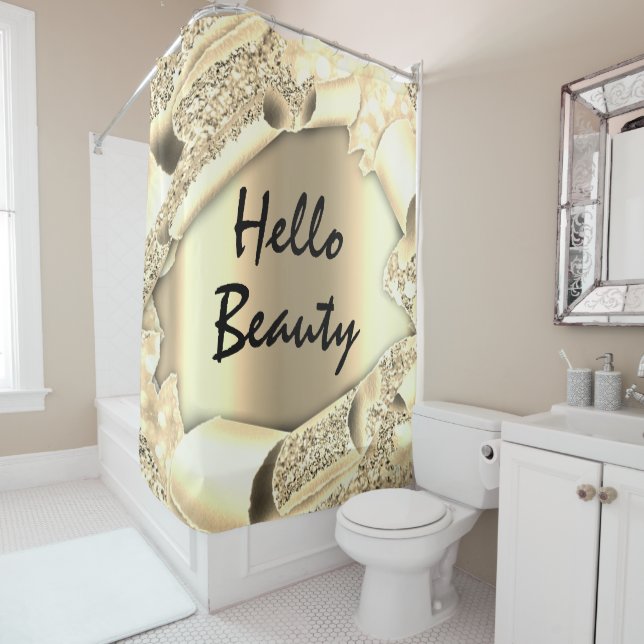 Cortina De Ducha Glam 3D Frame FAUX Gold SPARK HELLO Girly (In situ)