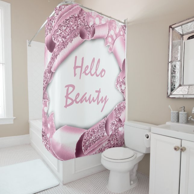 Cortina De Ducha Glam 3D Rosa HELLO Girly (In situ)