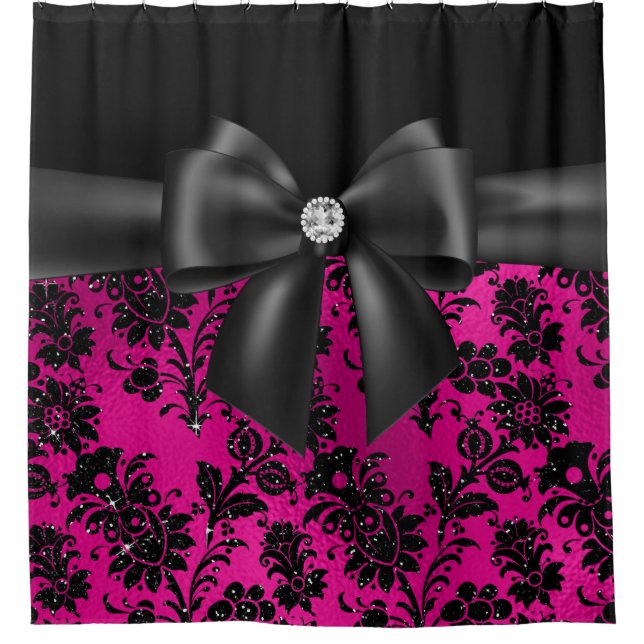 Cortina De Ducha Glam Black Bow-Black Stencil-Hot Pink (Anverso)