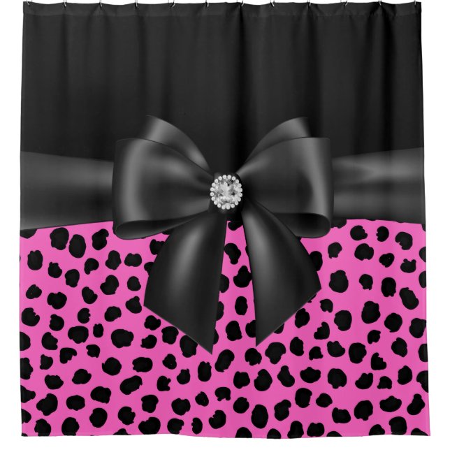 Cortina De Ducha Glam Black Bow-Pink Leopardo Print-Black (Anverso)