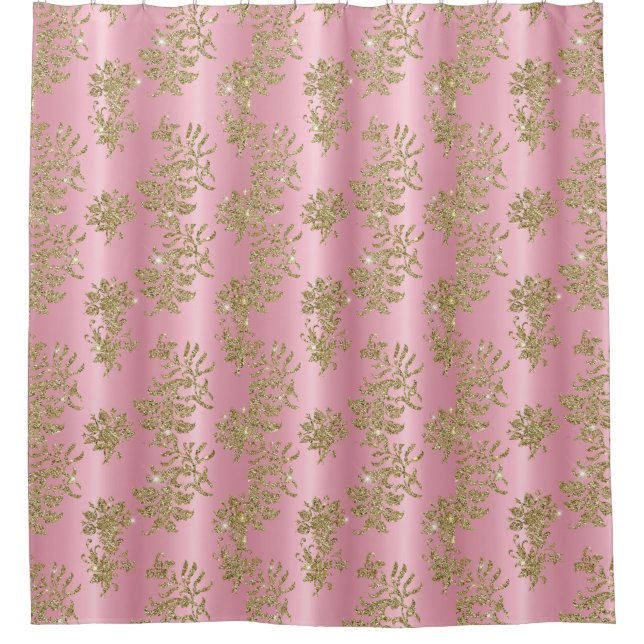 Cortina De Ducha Glam Golden Purpurina Foliage Pink Luxury Shower C (Anverso)