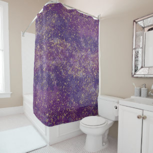 Cortina De Ducha Glam moderno con manchas moradas y doradas