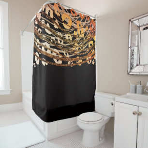 Cortina De Ducha Glam Negro Naranja Bronce Leopardo Cheetah