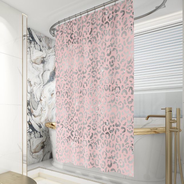 Cortina De Ducha Glam Pastel Pink Silver Foil Leopard Print (Subido por el creador)