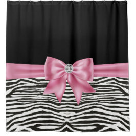 Cortina De Ducha Glam Pink Bow Diamond Zebra Imprimir negro