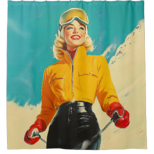 Cortina De Ducha Glamour del esquí retro Vintage Winter Adventure