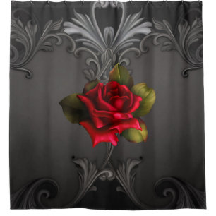Cortina De Ducha Glamour Gótico Rosa Roja Negra Ornamental Glam