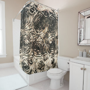 Cortina De Ducha Glamour Rosas Bronce Dorado Floral Rústico Glamour