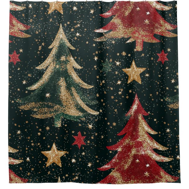 Cortina De Ducha Glitter Christmas Trees & Stars (3) (Anverso)