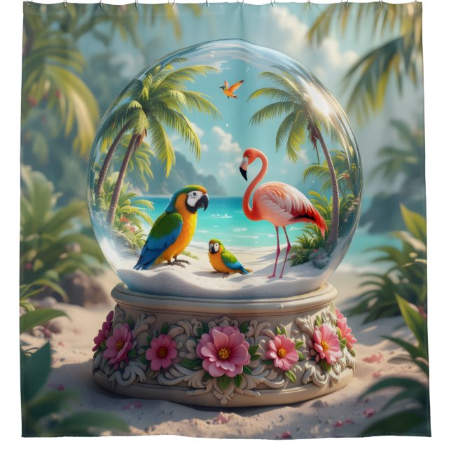 Cortina De Ducha globo de vidrio tropical (Anverso)