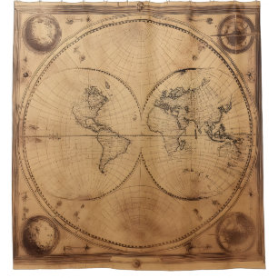 Cortina De Ducha Globo del Mapa Mundial de la Vintage Rusa
