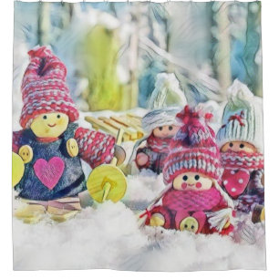 Cortina De Ducha Gnomes en la cosecha de la pintura acuarela de nie