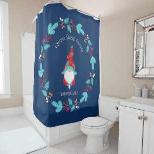 Cortina De Ducha Gnomo Dulce Gnomo Corona Floral Elfo Moderna Azul