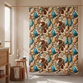 Cortina De Ducha Gold Brown Turquoise Cacao Pattern