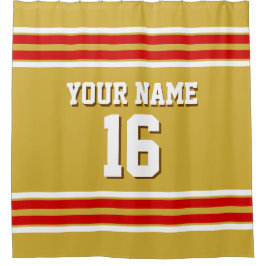 Cortina De Ducha Gold con Red White Stripes Sports Jersey